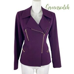 Calvin Klein purple aubergine gold hardware moto blazer jacket 2P